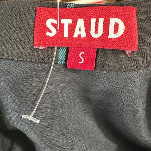 STAUD Crosshill Cut-Out Windowpane Mini Dress WMNS S Black/Teal Mini Long Sleeve - Picture 7 of 10